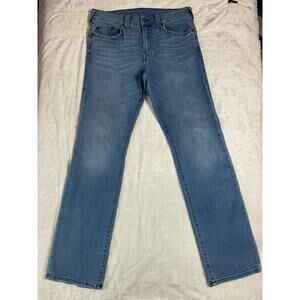 True Religion Ricky Relaxed Straight Denim Blue Jeans Pants Men Size 33 USED